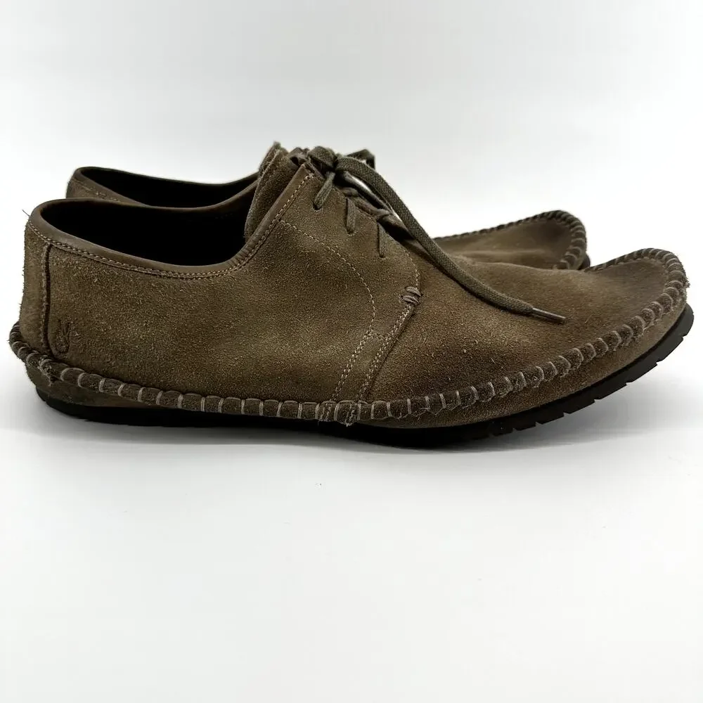John Varvatos Casual Lace Up Oxford Flat Classic Suede Leather Tan US 13M